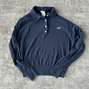 KITH NY Navy Cropped Collared Buttoned Sweater Womens S